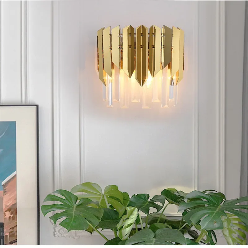 Crystal Wall Lamp Nordic Gold Light Luxury Wall Light Indoor Lighting Room Decor Sconce For Bedroom Living Room Bedside Hotel