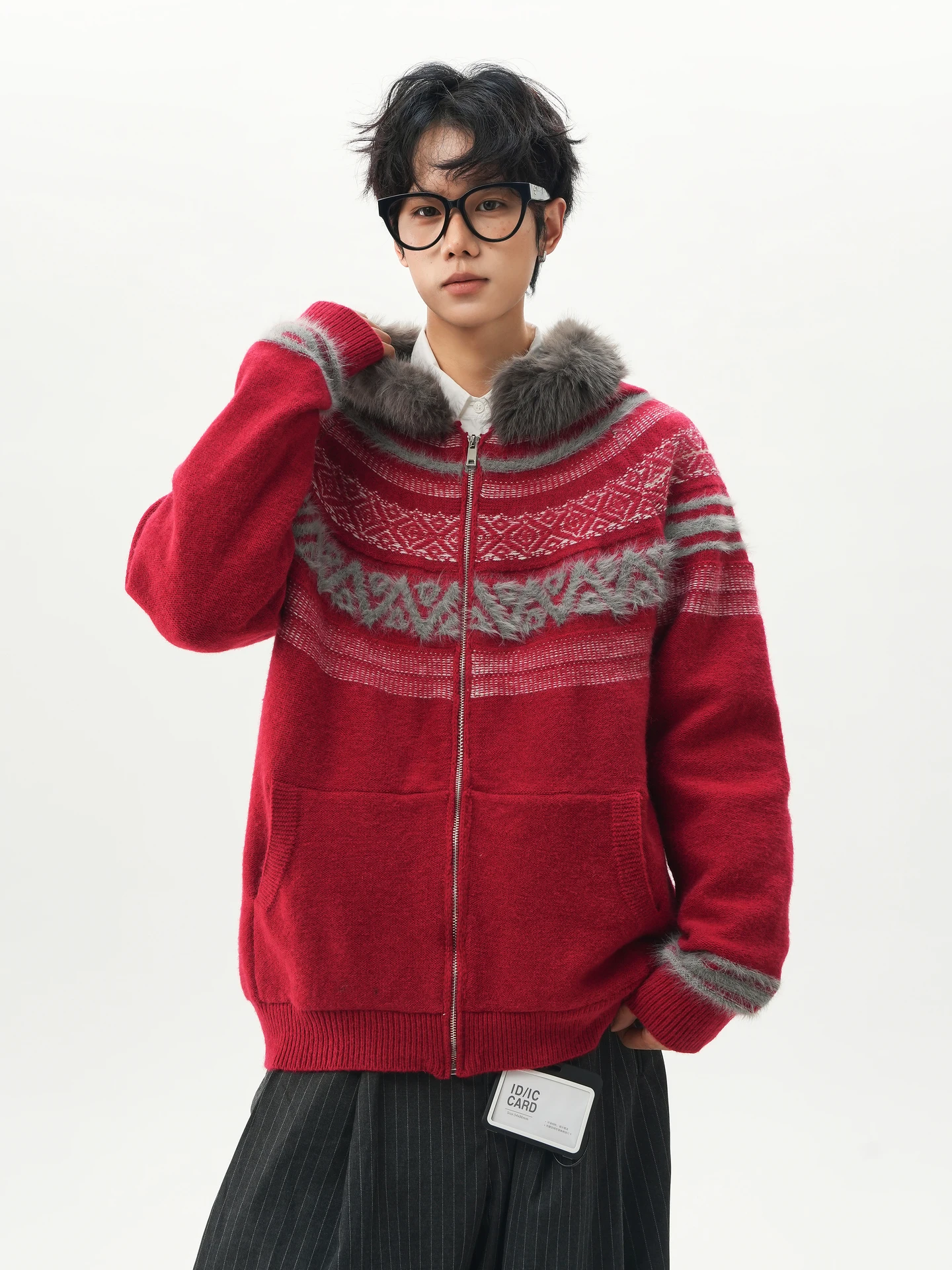 سترة صوفية عصرية أمريكية جديدة لعام 2025 سترة محبوكة بقلنسوة فضفاضة للرجال #3