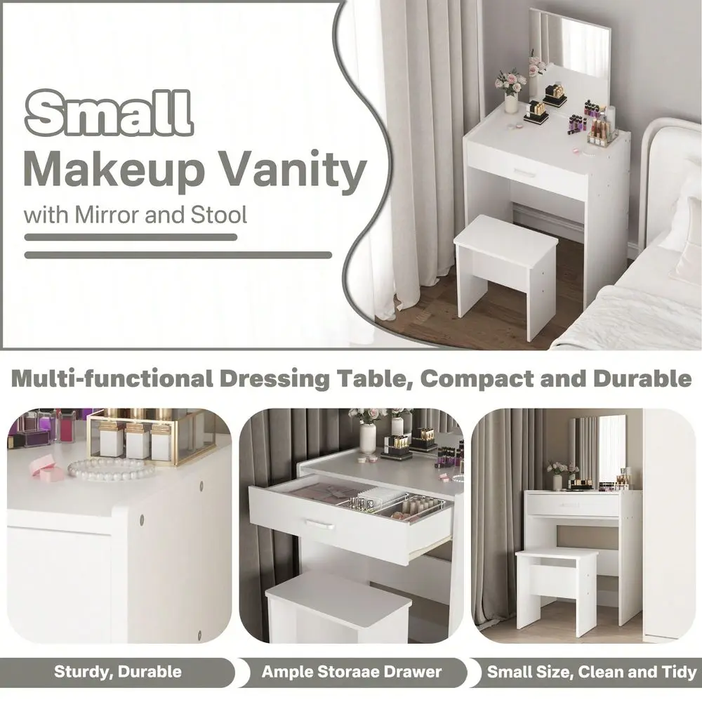 

Makeup Vanity Desk With Mirror,Girls Vanity Table Set With Storage Drawer And Vanity Chair,Dresser For Bedroom, Bedroom Furnitu