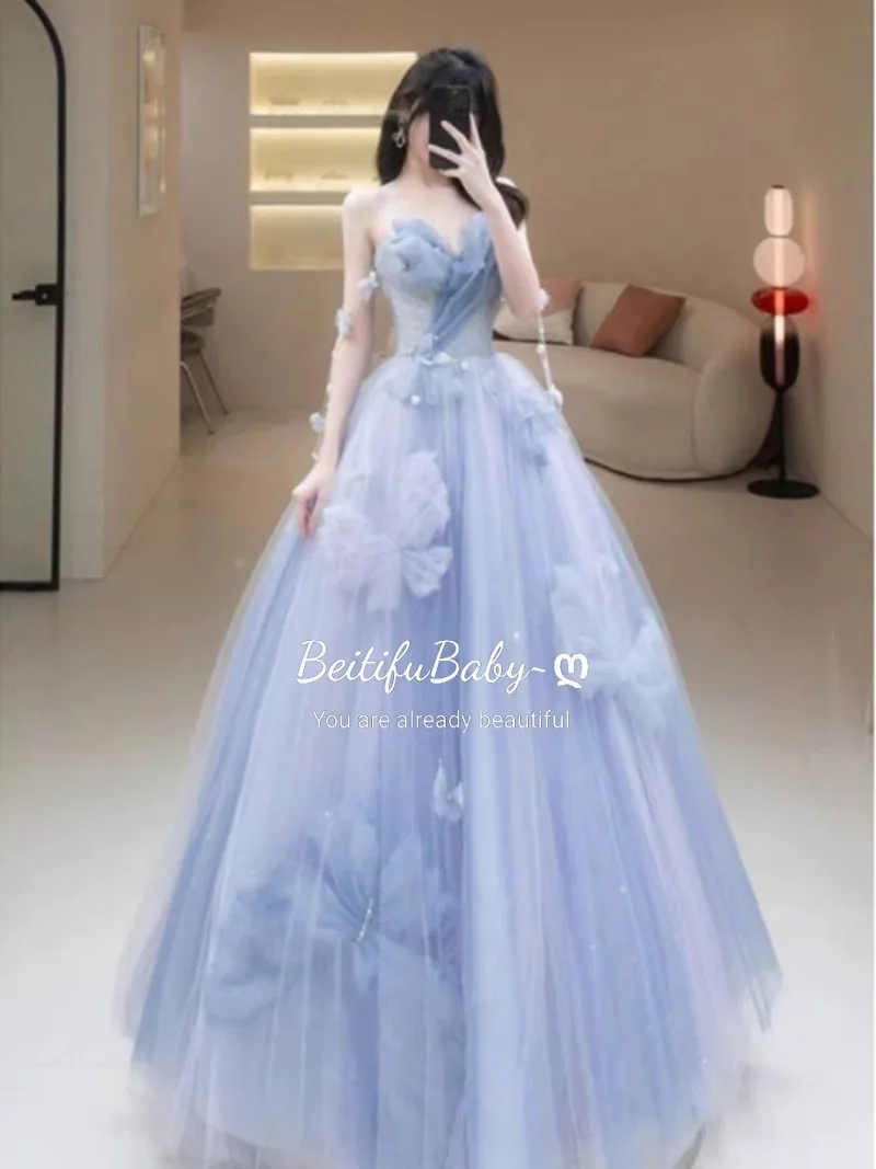 

BeitifuBaby Princess Style Women's Evening Party Dress Light Luxury Scalloped Strapless Ball Gown Banquet Formal Dress Vestidos