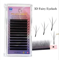 PRAECLARUS 5D Fairy Shape Lashes 12 Rows Eyelashes Premade Volume Fan Natural Soft Light Lashes Triple Tips Eyelashes