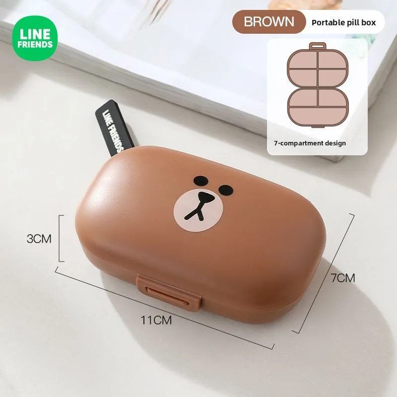 LINE FRIENDS Brown cartoon cute segmented sealed pill box mini portable moisture-proof medicine organizer anime wholesale - view 6
