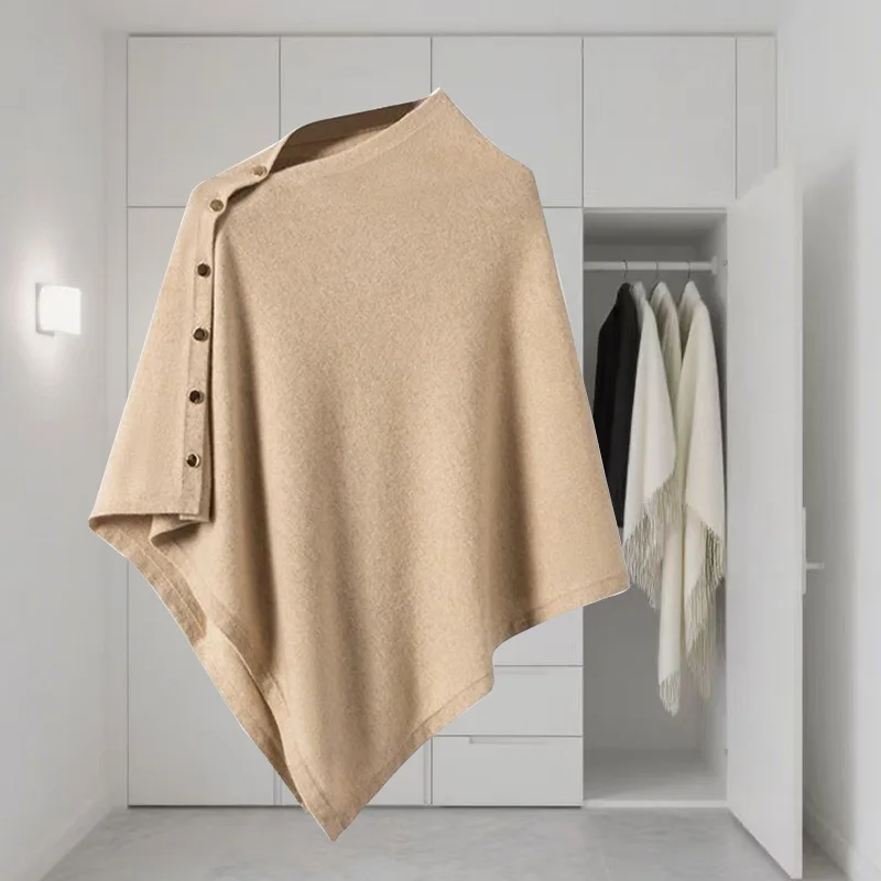 Womens Solid Knitted Shawl Gold Buttons 100 Acrylic Warm Cape Wrap Scarf For Fall Winter Air Conditioned Room Casual Daily Wear