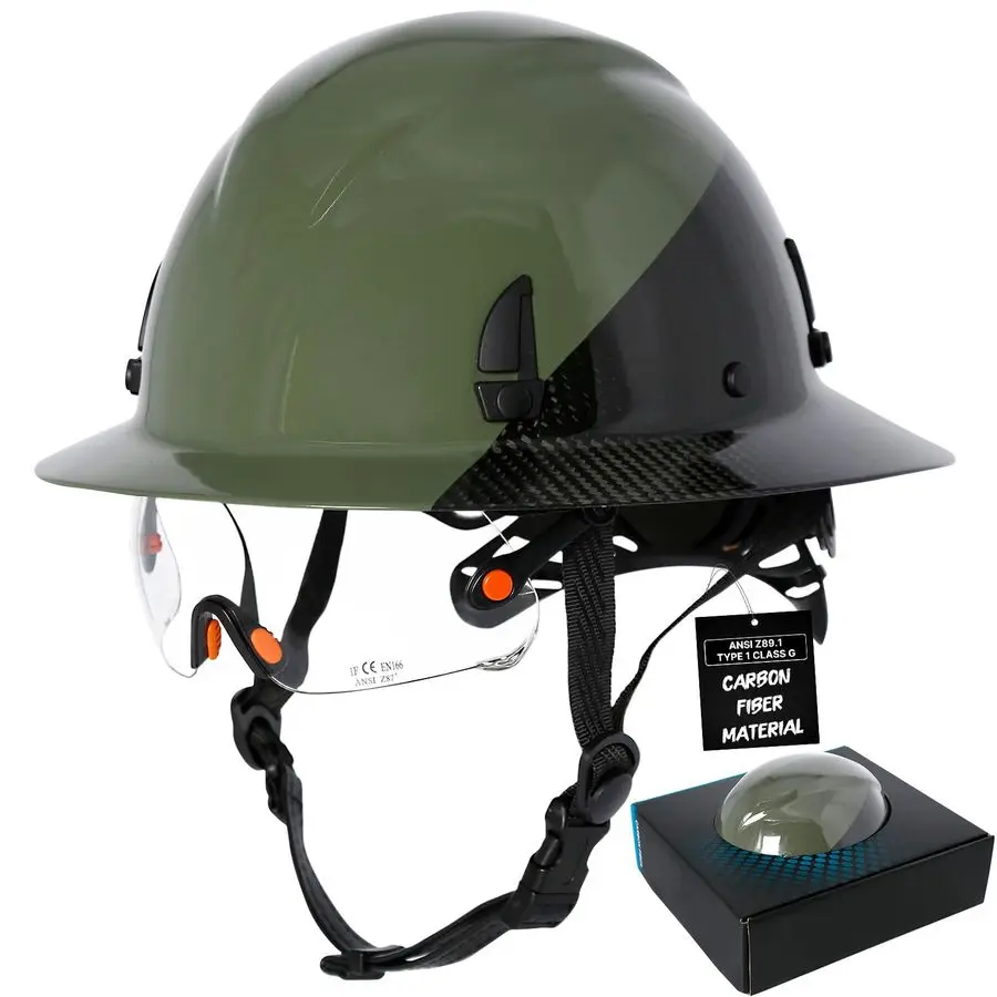 

Carbon Fiber Full Brim Hard Hat with Chin Strap Carbon Fiber Materials Hard Hat with Visor,Hard Hats Construction OSHA Approved