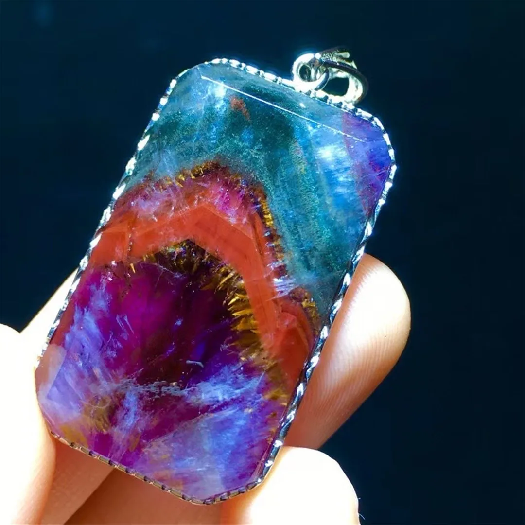 

Natural Auralite 23 Purple Gold Rutilated Quartz Pendant Jewelry For Women Man Reiki Gift 36x20mm Beads 925 Silver Crystal AAAAA