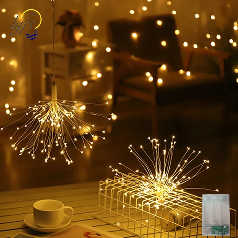 LED Fairy String Deco Light Hanging Starburst Lamp Battery Powered Firework Christmas Garland Festival Decoration Light String