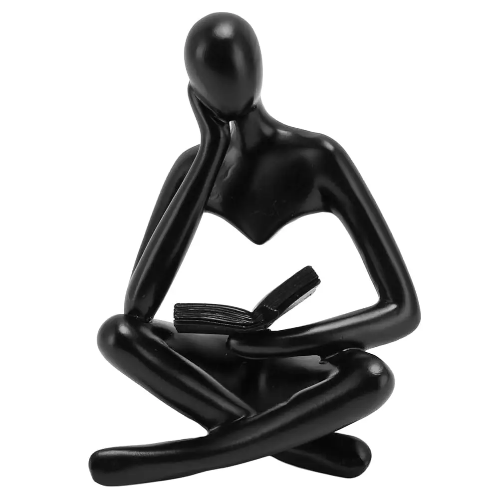 

Thinker Reading Statue, Abstract Resin Sitting Figure Ornament For Living Room Cabinet Decoration (Black)