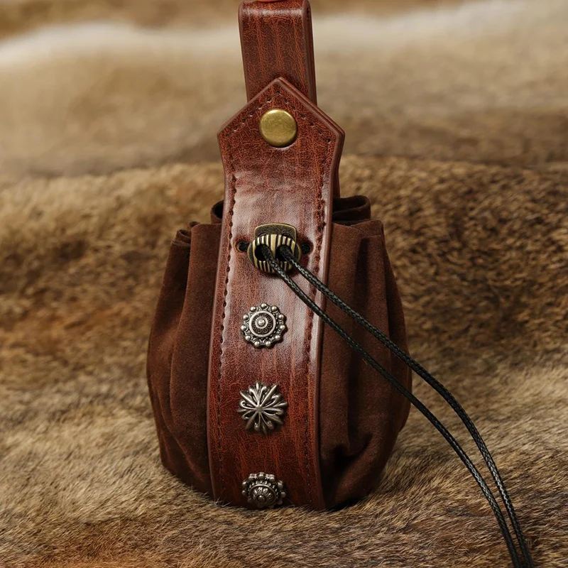 Bolso de cintura exquisito Vintage Medieval Unisex, cinturón colgante de cuero de imitación, monedero portátil, bolsa de dinero con cordón, Cosplay,