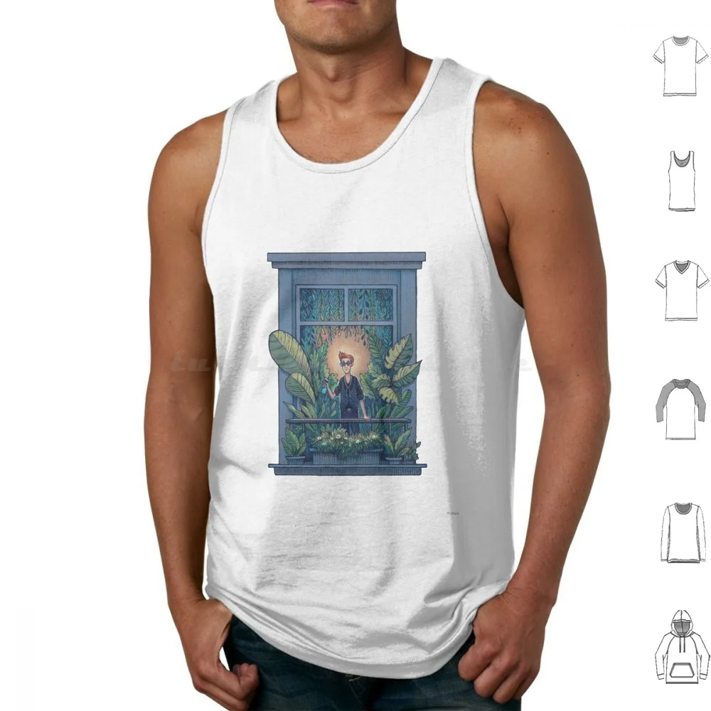 Watering The Plants Tank Tops Print Cotton Nokeek Illustory Illustore Illustoryart Demon Sunglases Window Balcony Pot