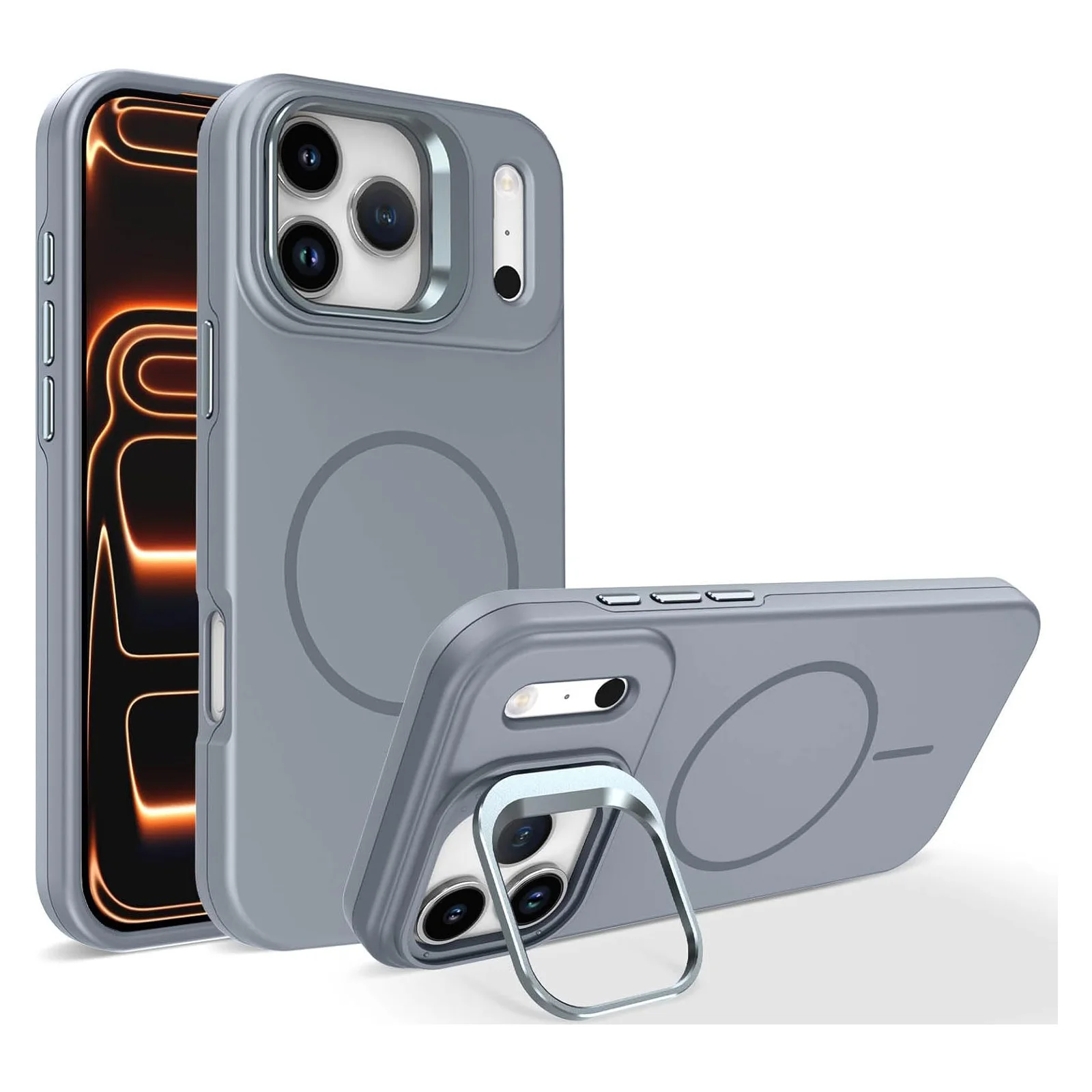 

For iPhone 17 Pro Max/17 Pro/Air/17 Magnetic Case Camera Cover Raised Edges Ultra Thin Mil Grade Shockproof Adjustable Kickstand