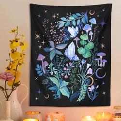 Crystal Garden Tapestry Wall Hanging Plant Flower Psychedelic Mushroom Magic Witchcraft For Bedroom Dorm Living Room Decoration