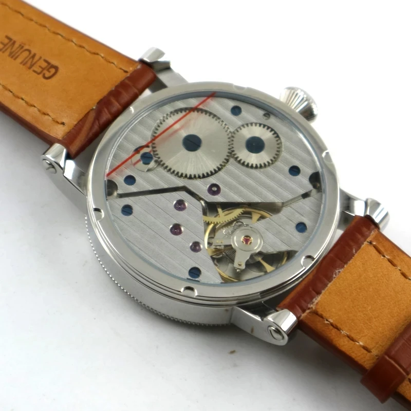 Parnis 43mm caixa de prata mãos azuis relógio masculino pulseira de couro gmt fase da lua mecânica mão vento relógios masculinos reloj hombre 2025