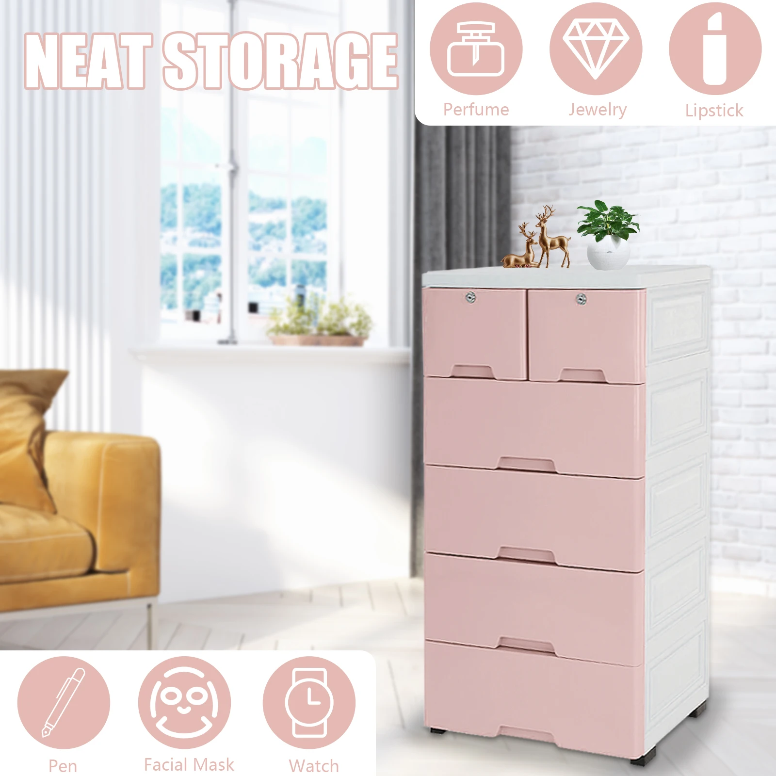 

Plastic 6 Drawer Dresser Storage Tower Organizer Unit for Condos Bedroom Closet Entryway