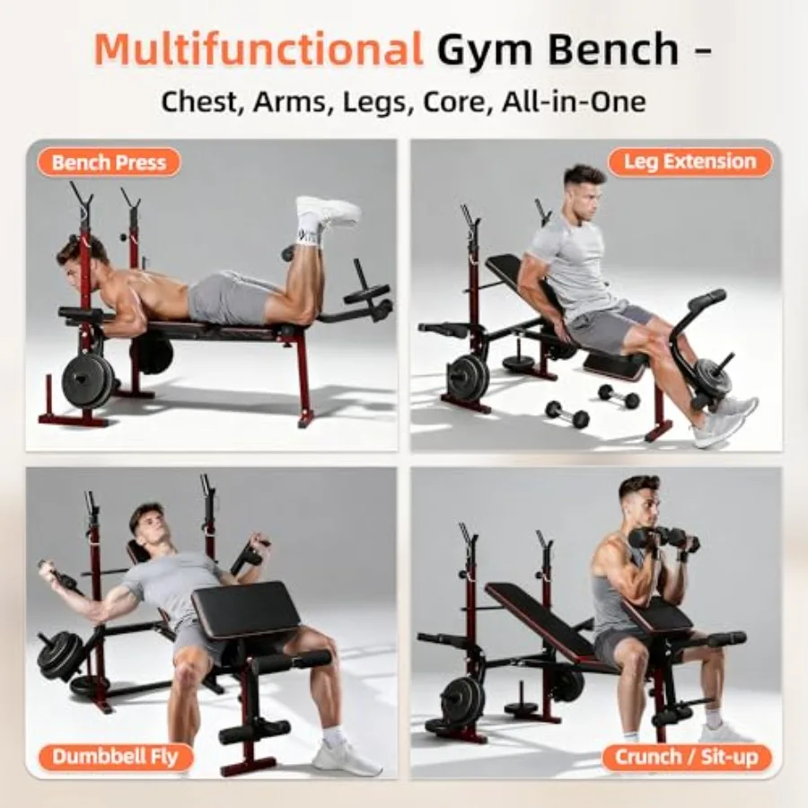 مقعد وزن 6 في 1 قابل للتعديل مع رف القرفصاء للاستخدام المنزلي، مقعد تدريب القوة قابل للطي عالي التحمل مثالي لكامل الجسم #3