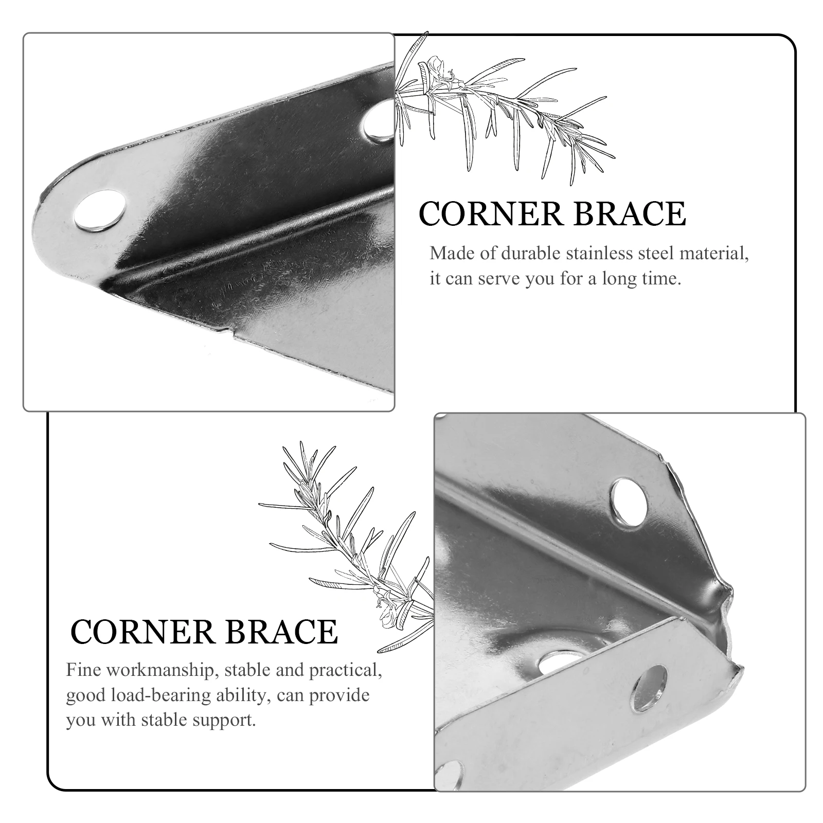 

24pcs Stainless Steel Corner Brackets Heavy Duty Shelf Support Silver Joint Furniture Hardware Storage