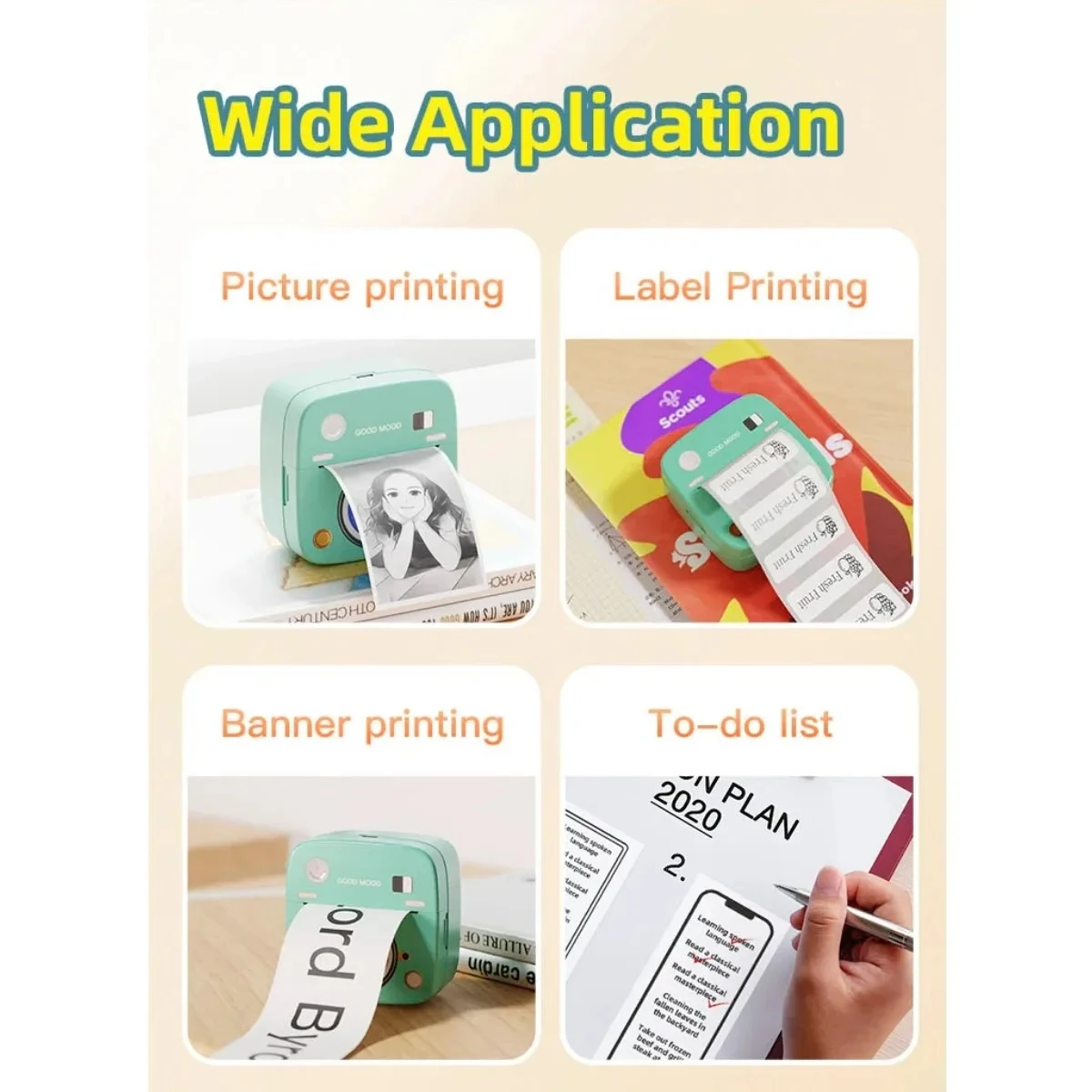 Portable Mini Thermal Printer Wirelessly BT 203dpi Photo Label Memo Wrong Question Printing With USB Cable Imprimante Portable