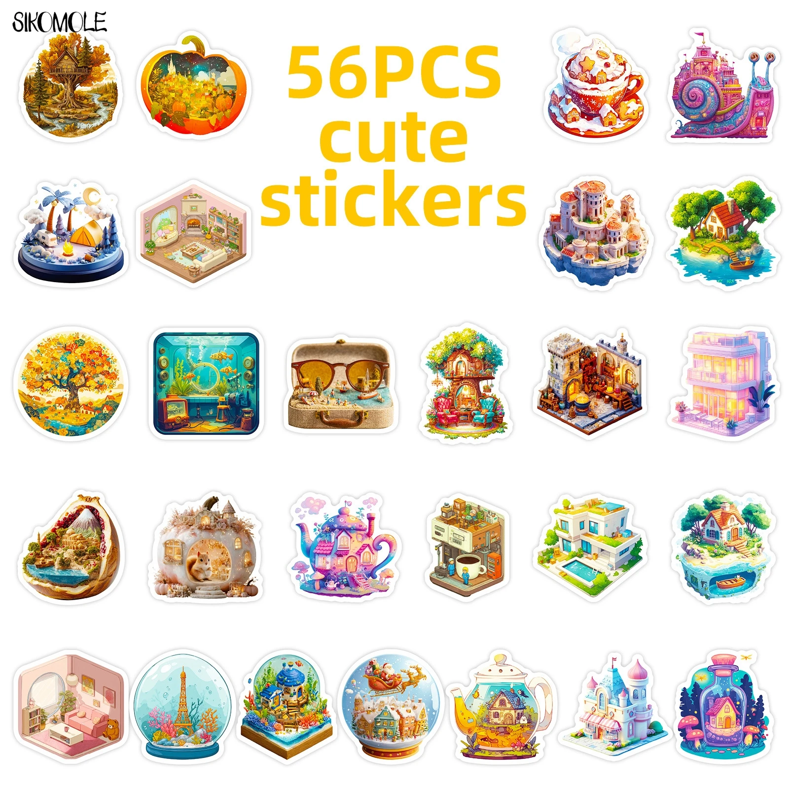 10/30/56PCS Micro Welt Märchen Haus Cartoon Aufkleber Ästhetische Aufkleber DIY Kind Dekoration Laptop Skateboard graffiti Aufkleber