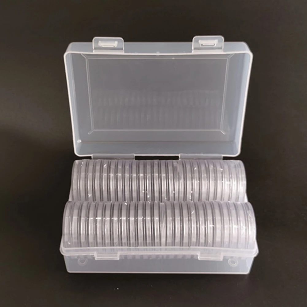 50pcs Clear Coin Capsule Holder Case 40.6mm Transparent Commemorative Collectable Coin Medal Storage Box Collection Supplies