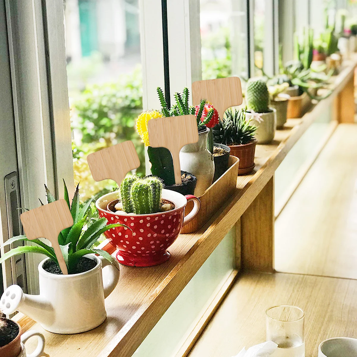 

20Pcs Bamboo Plant Marker T Shape Seedling Label Thicken Miniature Plaque Ornaments Garden Decoration