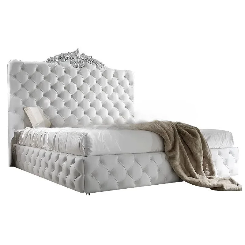 

rectangle bed frame Leather BED beds solid wooden carved leather buttons