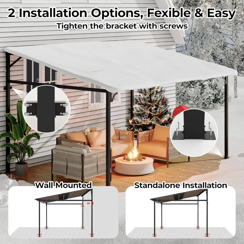 

12' x 14' Outdoor Lean to Gazebo, Wall-Mounted Lean to Metal Awnings Gazebos, Hard Top Lean to Pergola, Large Wall-Mounted Heavy