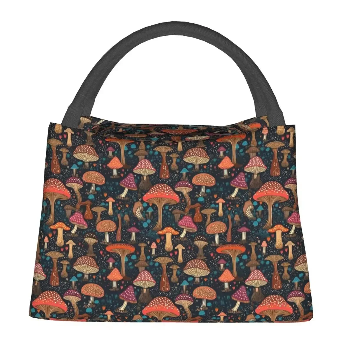 Psychedelic Magic Mushrooms Print Insulated Lunch Bag Portable Thermal Tote for Women Children