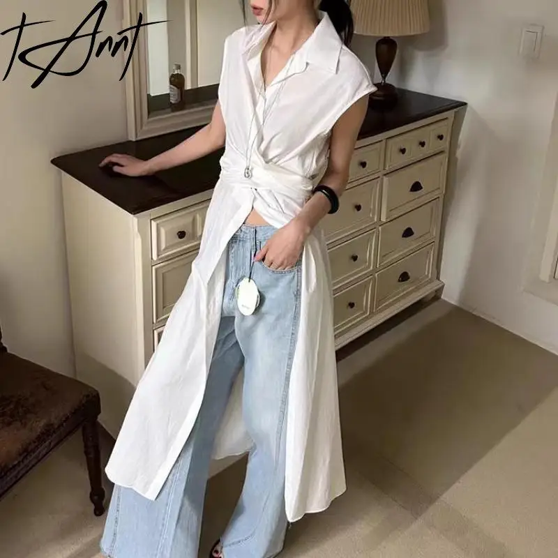 

Tannt Women Dress Sleeveless Casual Bandage Shirts Dresses For Women Irregular Fashion Long Summer Dresses Black White 2025 New