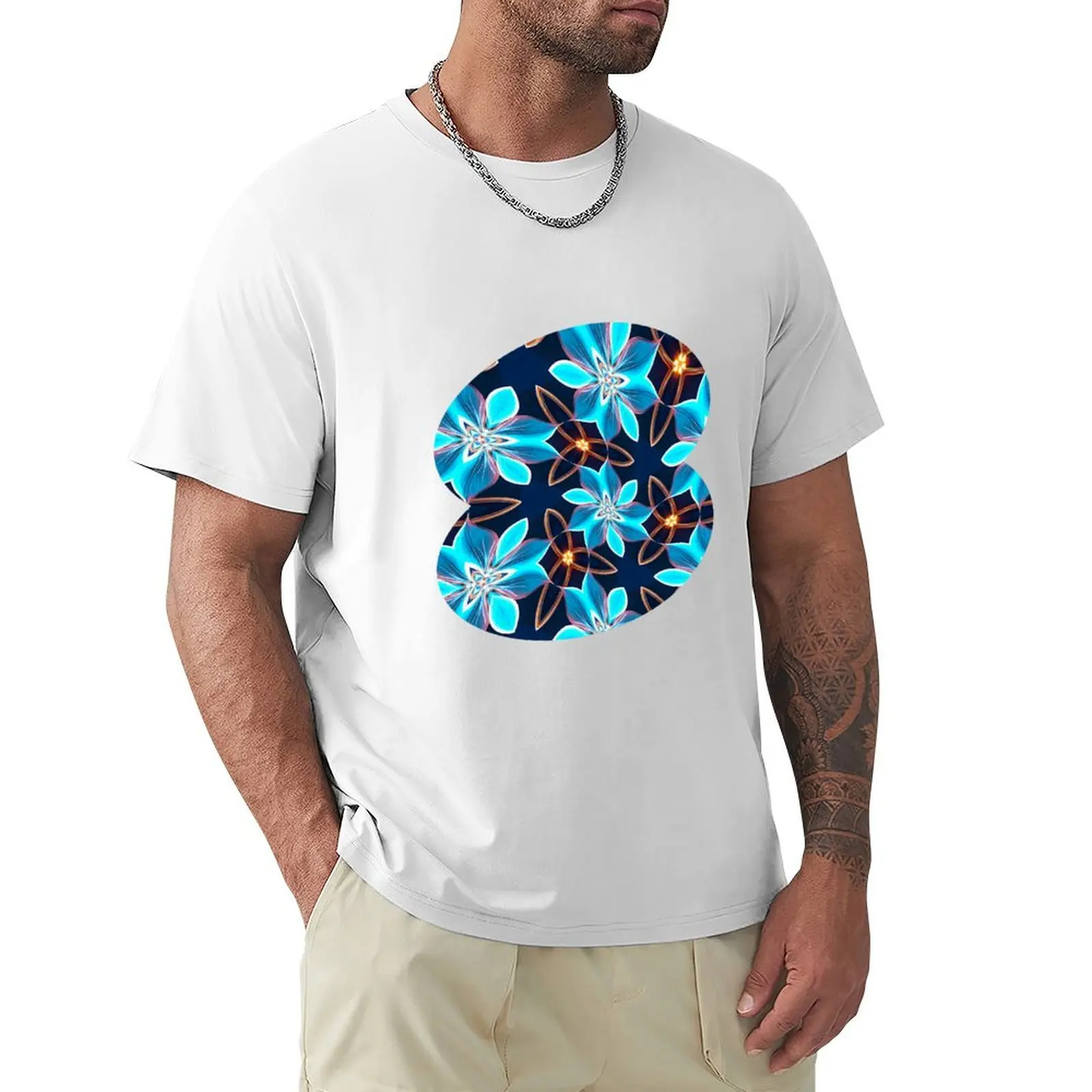 Pastel Blue Flowers Pattern T-Shirt boys whites Short sleeve tee customizeds mens graphic t-shirts hip hop