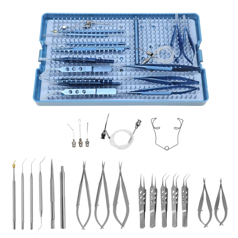 

GREATLH 21Pcs Cataracl and Intraocular with Disinfection Tray Box Ophthalmic Micro Instruments Stainless Steel/Titanium Alloy