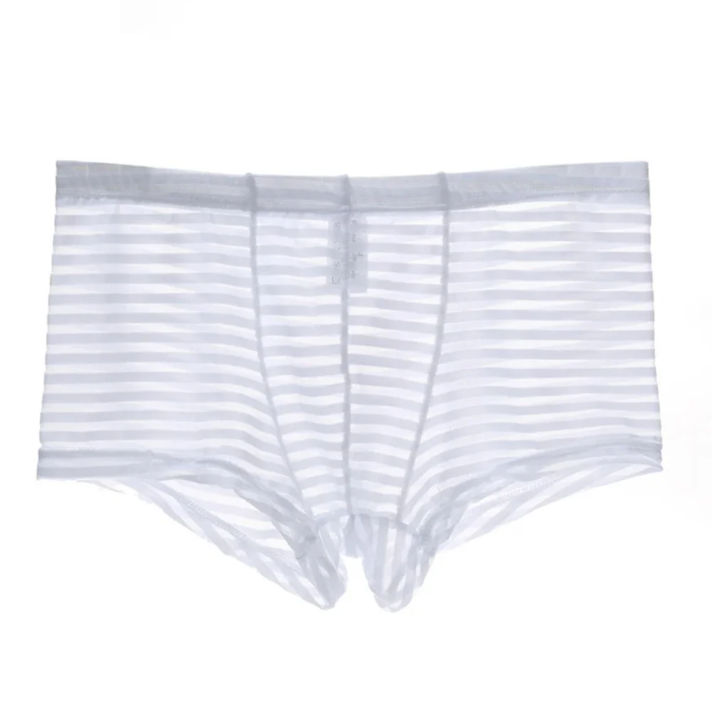 

Men Boxer Briefs Sexy Mesh Stripe Translucent Briefs Sheer Pouch Panties Mesh Underwear Thin Breathable Underpants Slip Cueca