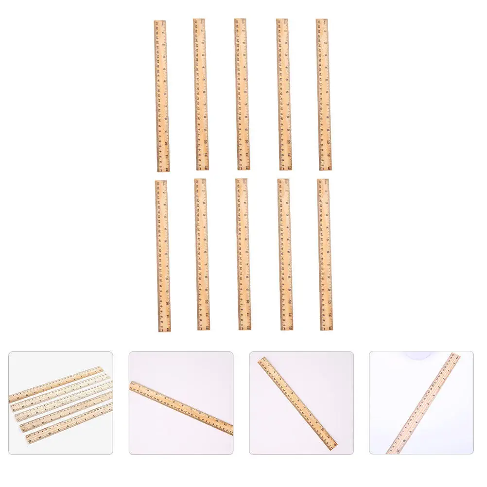 10Pcs Wood Rulers Double Scale Wooden Straight Rulers Multi-Function Portable Measuring Ruler for Classroom Home Office Use