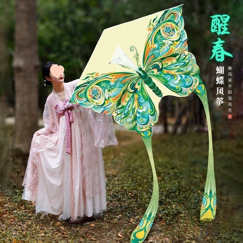 凧草原凧風を飛ばす子供大人大型蝶尾凧100m紐ギンガムアウトドア楽しいスポーツおもちゃセット