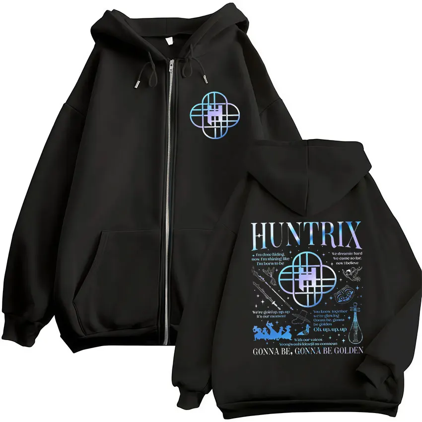 Logo Huntrix limitato 2025 Felpa con cappuccio con cerniera KPop Demon Hunters Felpa con zip Uomo Donna Y2K Cappotti oversize vintage Giacca con cappuccio