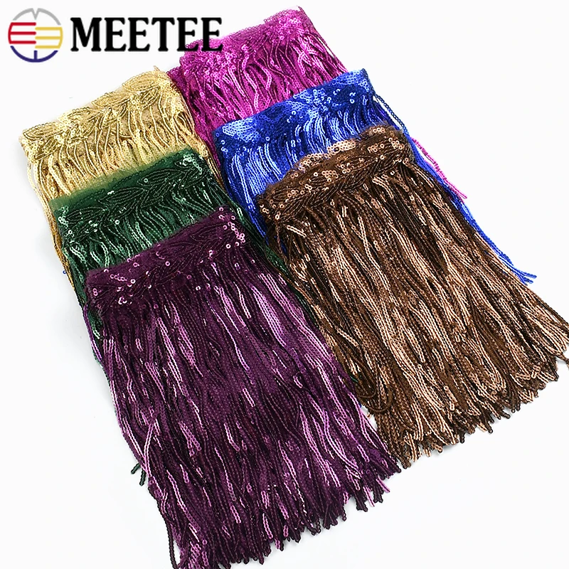 

1-5Yards Meetee 20cm Sequins Fringe Tassels Clothes Fringes Trims Dresses Decorative Trimmings Stitching DIY Sewing Accessories