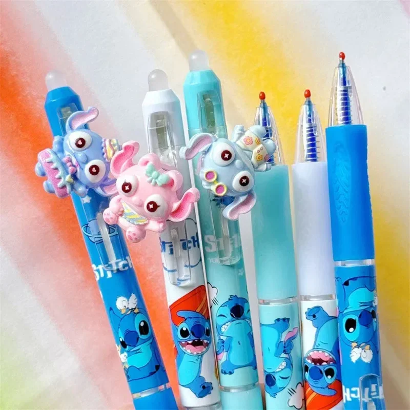 Imagem -05 - Disney-caneta Gel Apagável Cartoon Stitch Papelaria Boneca de Resina Rotativa Caneta Bonito Azul Tinta Preta Estudante Writing Practice Pen 30 Pcs