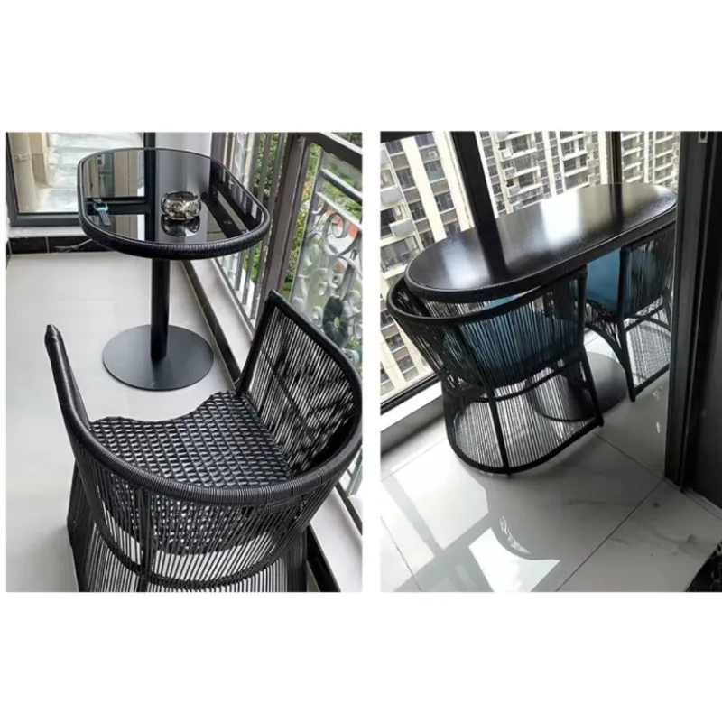 #Modern Outdoor Rattan Garden Patio Table Chair Set Three Piece Home Leisure Furniture Space Saving For Balcony Terrace Apartmen