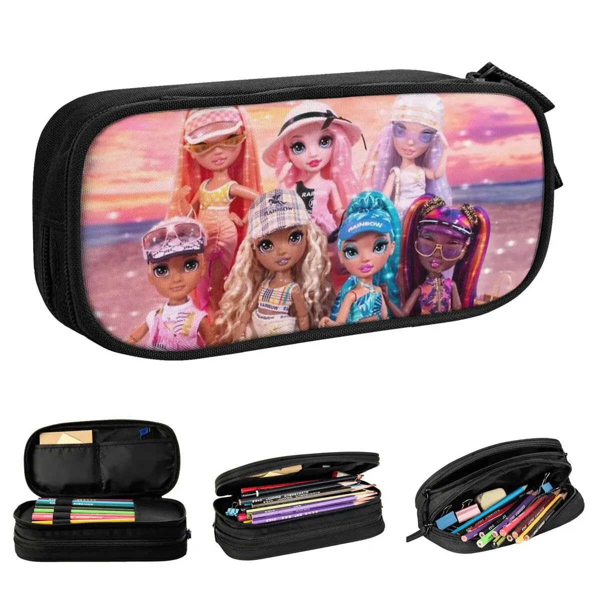 Rainbow High Pacific Coast Artwork Pencil Case Fashion Pen Box Bag Girls Boys Large Storage Students School Zipper Pencil Box