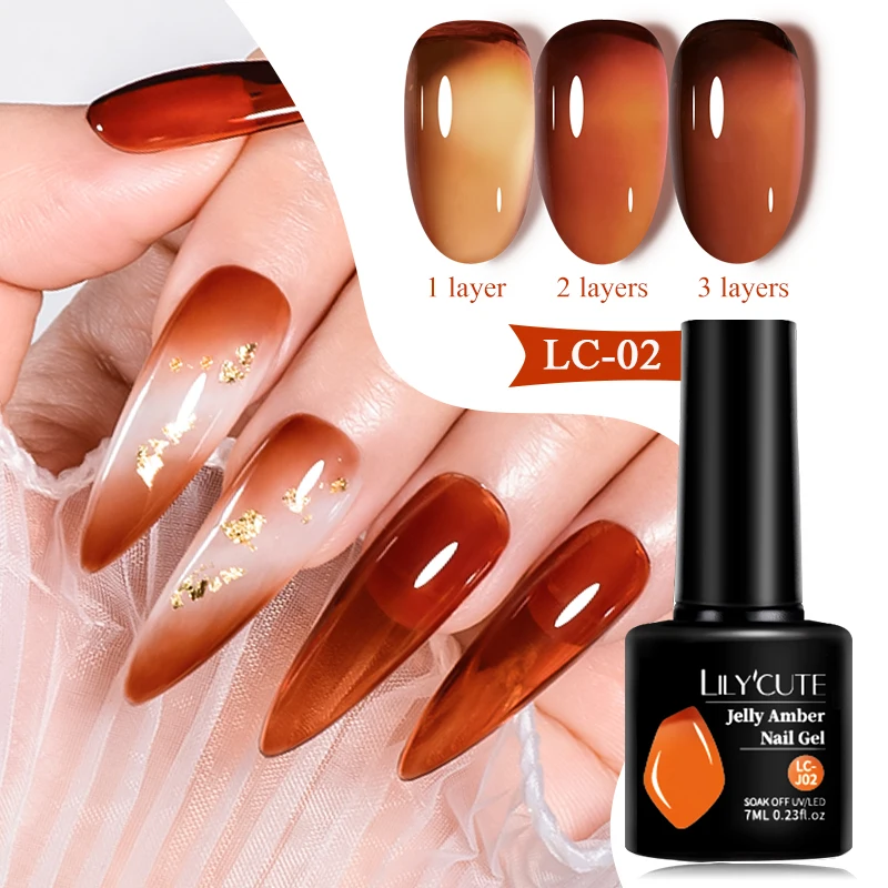 LILYCUTE 7ML Jelly Amber Gel Brown Winter Crystal Nail Polish Translucent Color Nail Art Gel Permanent UV Gel Polish Varnish