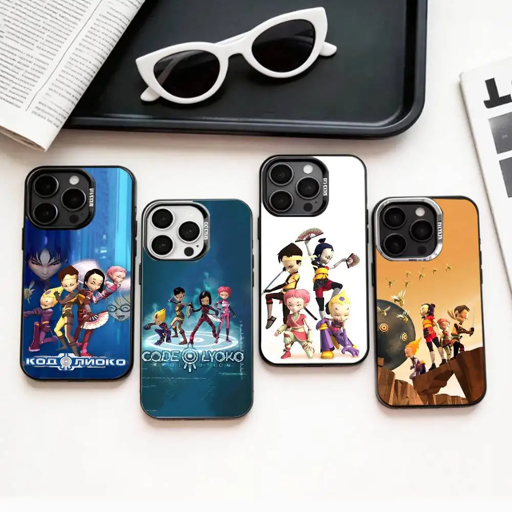 

R-Retro C-Code Lyoko Phone Case For iPhone17,16,15,14,13,12,11 Plus,Pro Max Colored Silver Plated Inside Cover