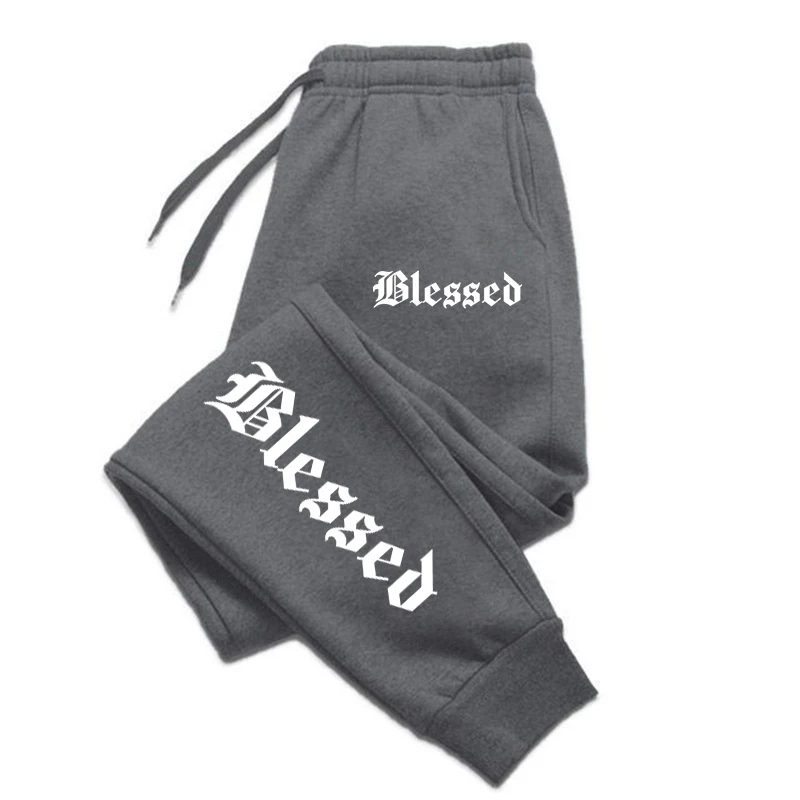 

Blessed Letter Print Man Woman Tracksuit Leggings Sport Men'S Wear Drawstring Y2K Pants Fleece Jogging Sweat Pants Couple
