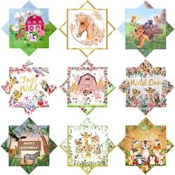 20/40pcs Cartoon Animal Farm Napkins Tiger Horse Birthday Party Decoration Zoo Themed Party Decoration Tissue Free Shipping