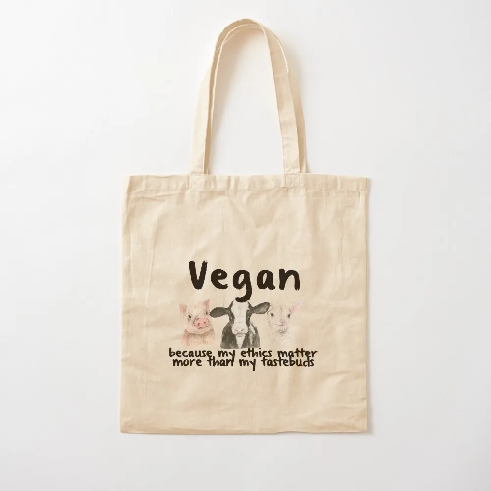 

Vegan because_watercolor_black text Tote Bag shopping bags foldable canvas tote Canvas Tote Bag