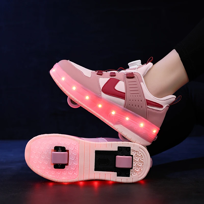 Dziecięce trampki LED USB do ładowania świecące buty sportowe na świeżym powietrzu wrotki dzieci dwa koła chłopcy dziewczęta buty w stylu casual