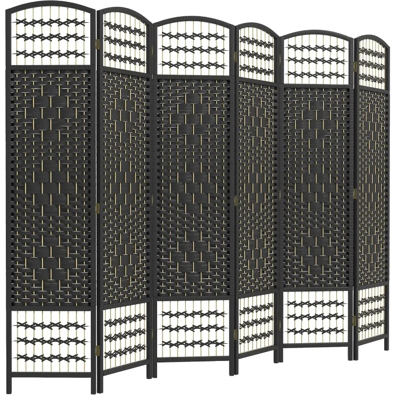 6 Panel Room Divider, Folding Privacy Screen, 5.6' Room Separator, Wave Fiber Freestanding Partition Wall Divider, Black