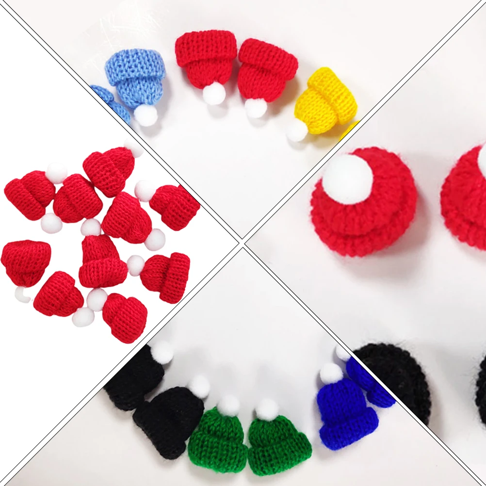 

20 Pcs Christmas Hat Accessories Knitted Ornaments for Kids Mini Knitting Hats Small Santa Arts and Crafts Xmas Claus Bulk
