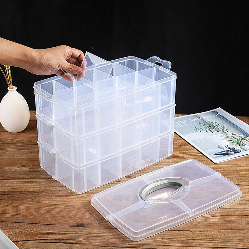 3 Tiers Transparent Plastic Makeup Organizer Jewelry Storage Box Removable Storage Case Toys Organizer Finishing Box