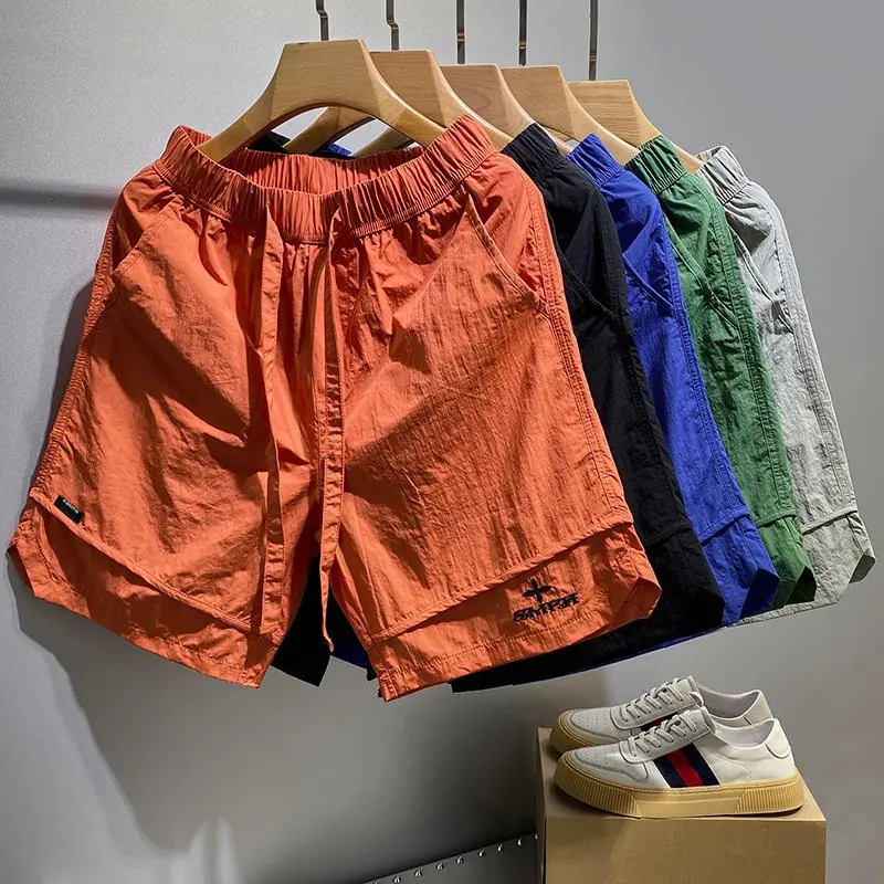 

Summer Men's Ice Silk ort Pants Casual Qui Dry Trendy INS Four Parts Workwear Pants Loose Fit Straight Leg Casual Trousers