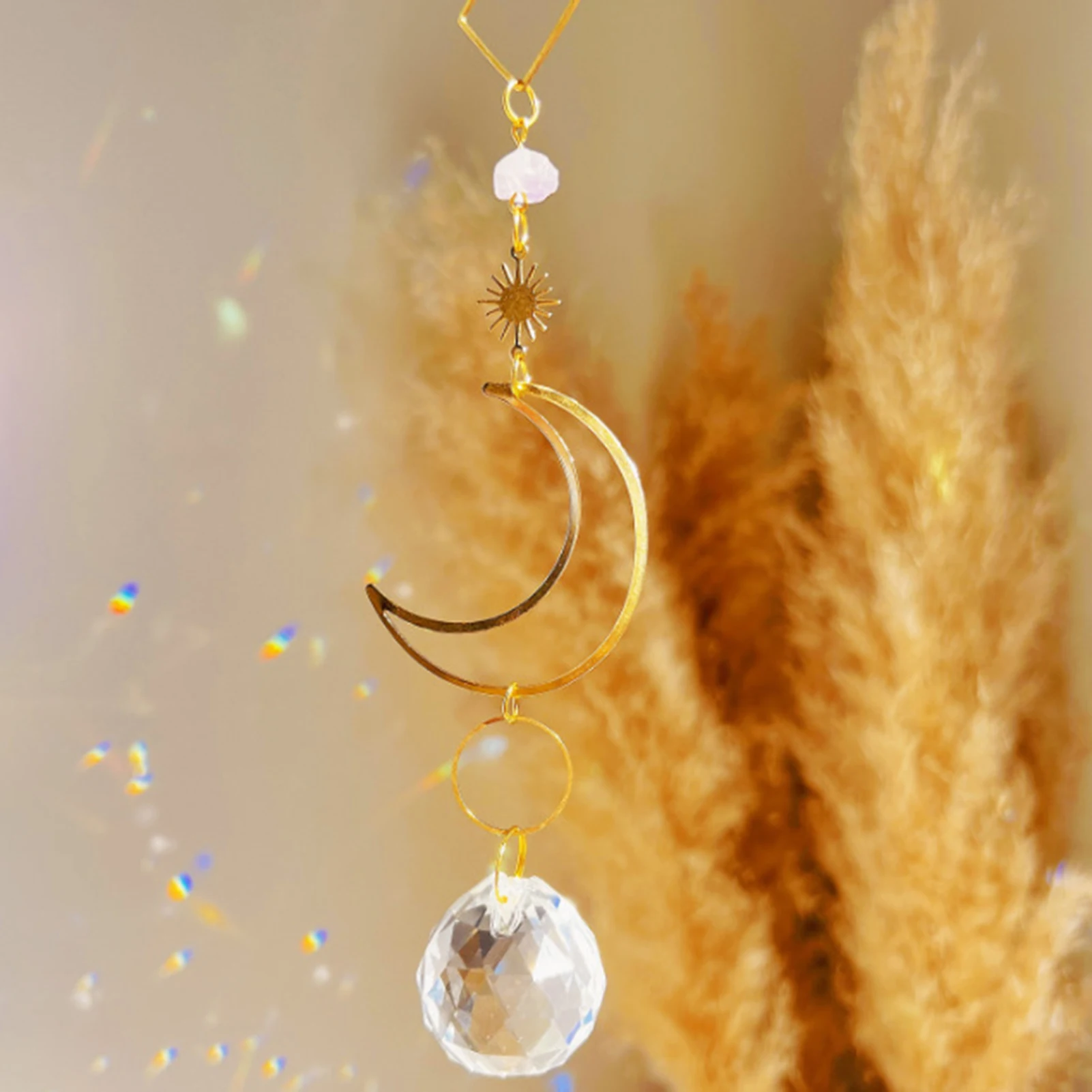 Hanging Crystal Pendant Garden Suncatcher Wind Chimes Rainbow Prism Crystal Chain for Window Drop Bell Christmas Tree Home Decor
