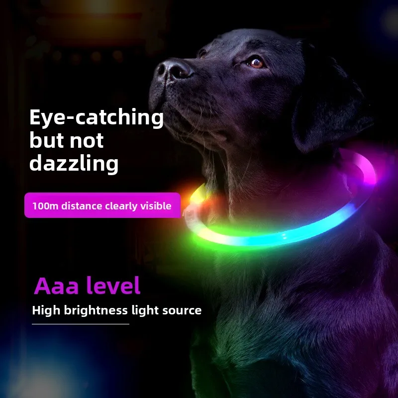 Silicone LED Dog Collar Rechargeable 3 Working Mode More Lighter Softer Max 70cm Night Safety Flashing Glow Collar Anti Lost