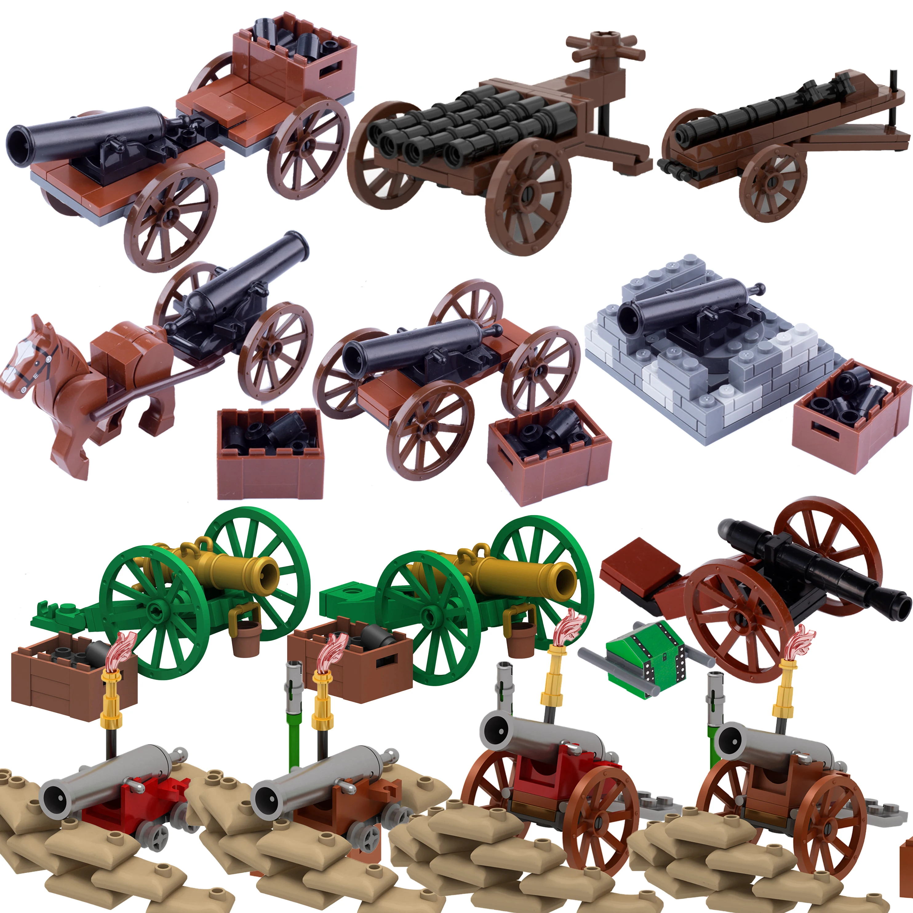 Medieval Pirates Cannon Building Blocks WWI Military Army UK Soldiers Figures Weapons Arms Carriage Accessories Bricks Toys Boys